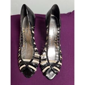 Gianni Bini Women's Black And White Open Toe Heels, Size 9.5